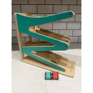 Lovevery Race and Chase Ramp Wooden Montessori Toddler Toy Teal Red with 2 Cars